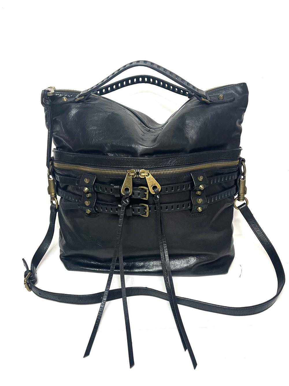 Joelle Hawkens Victory Foldover Black Leather Satchel